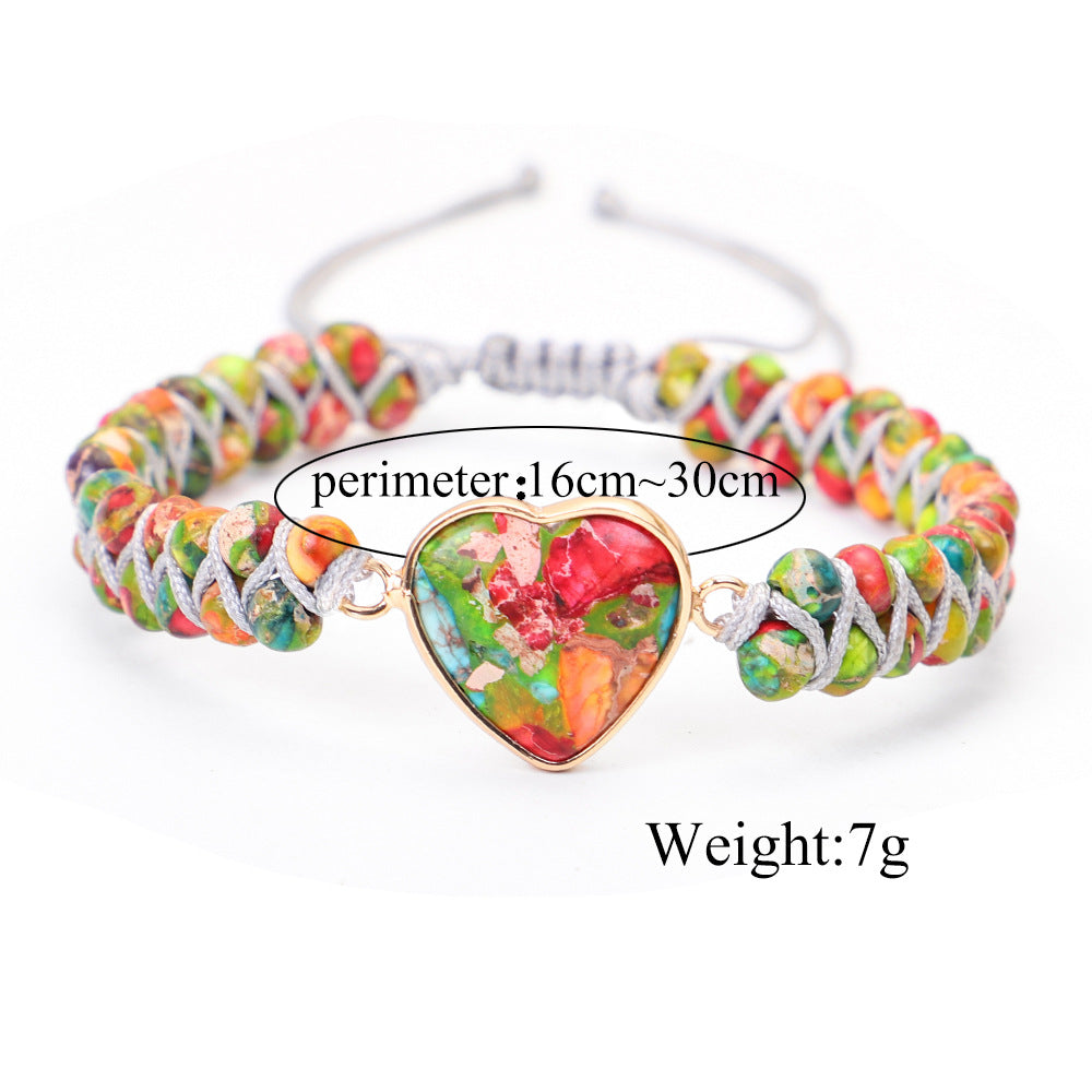Wrapped Heart-shaped Emperor Bracelet Hand-woven Natural Stone Double Draw - Beauty Accessories