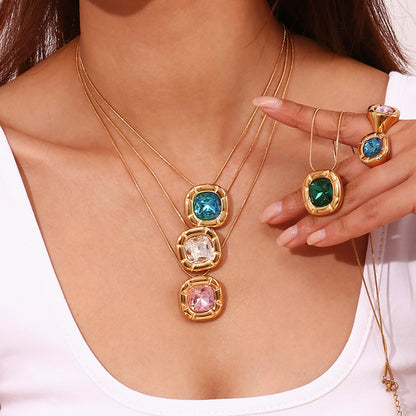 18K Gold Round Corner Square Flower Zircon Ear Studs - Beauty Accessories