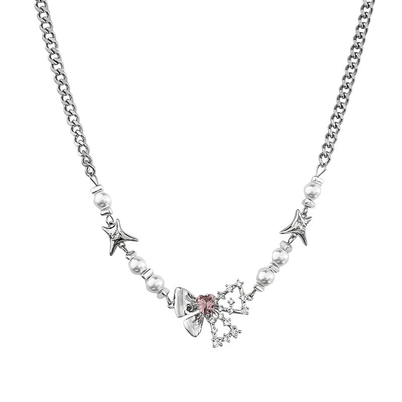 Love Pearl Stitching Bow Necklace - Beauty Accessories