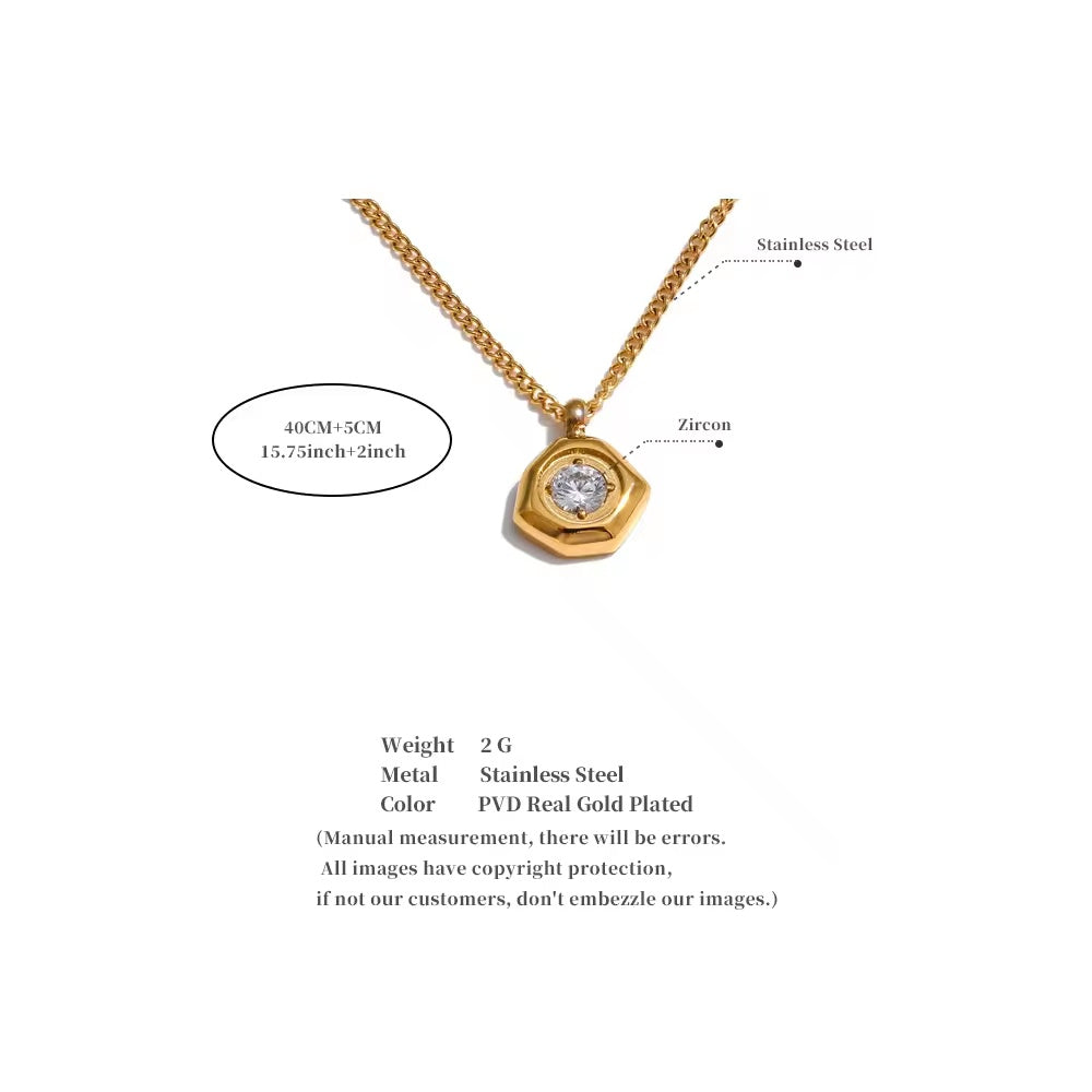 Waterproof Zircon Pendant Necklace 18k Gold Stainless Steel - Beauty Accessories