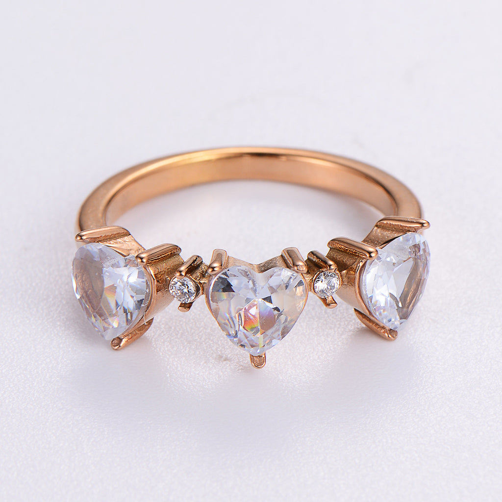 Stainless Steel Zircon Heart Ring - Beauty Accessories