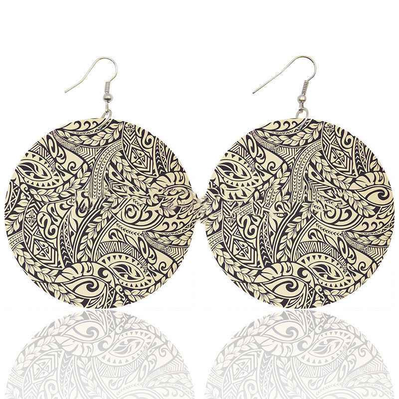 Bohemian Totem Printed Wooden Earrings Trend Pattern African