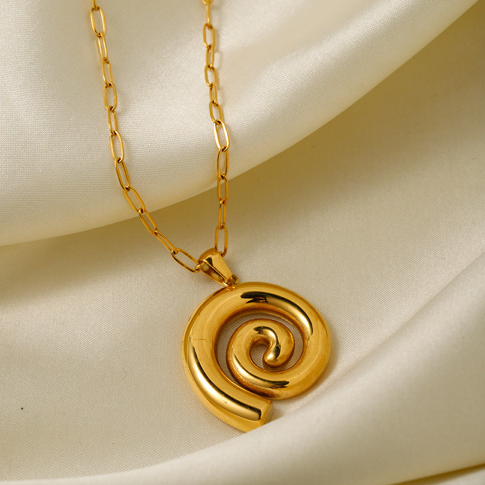 Stainless Steel 18K Gold Thread Circle Pendant Necklace