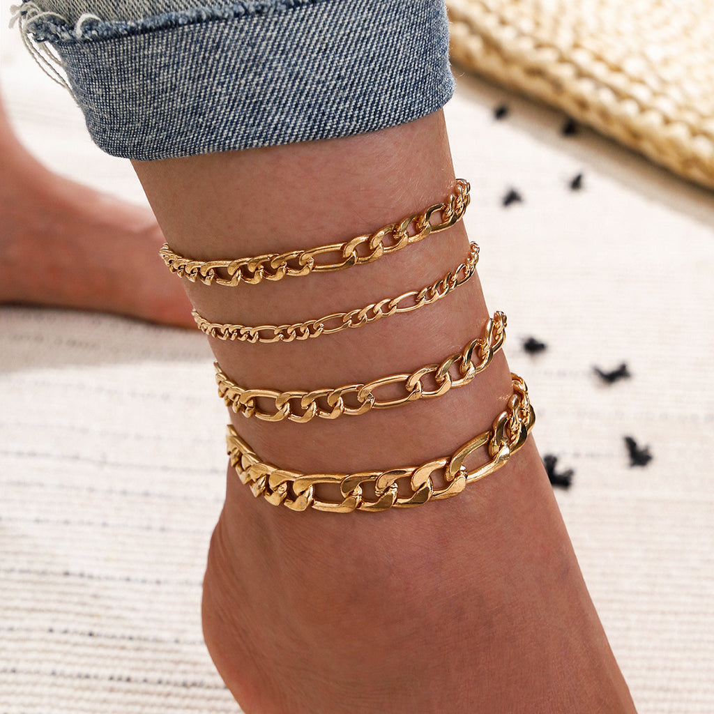 5 Pcs Women Fashion Gold Color Heart Crystal Key Anklets - Beauty Accessories