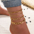 5 Pcs Women Fashion Gold Color Heart Crystal Key Anklets - Beauty Accessories