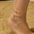 Stainless Steel Gold Double Key Pin Lock Anklet - Beauty Accessories