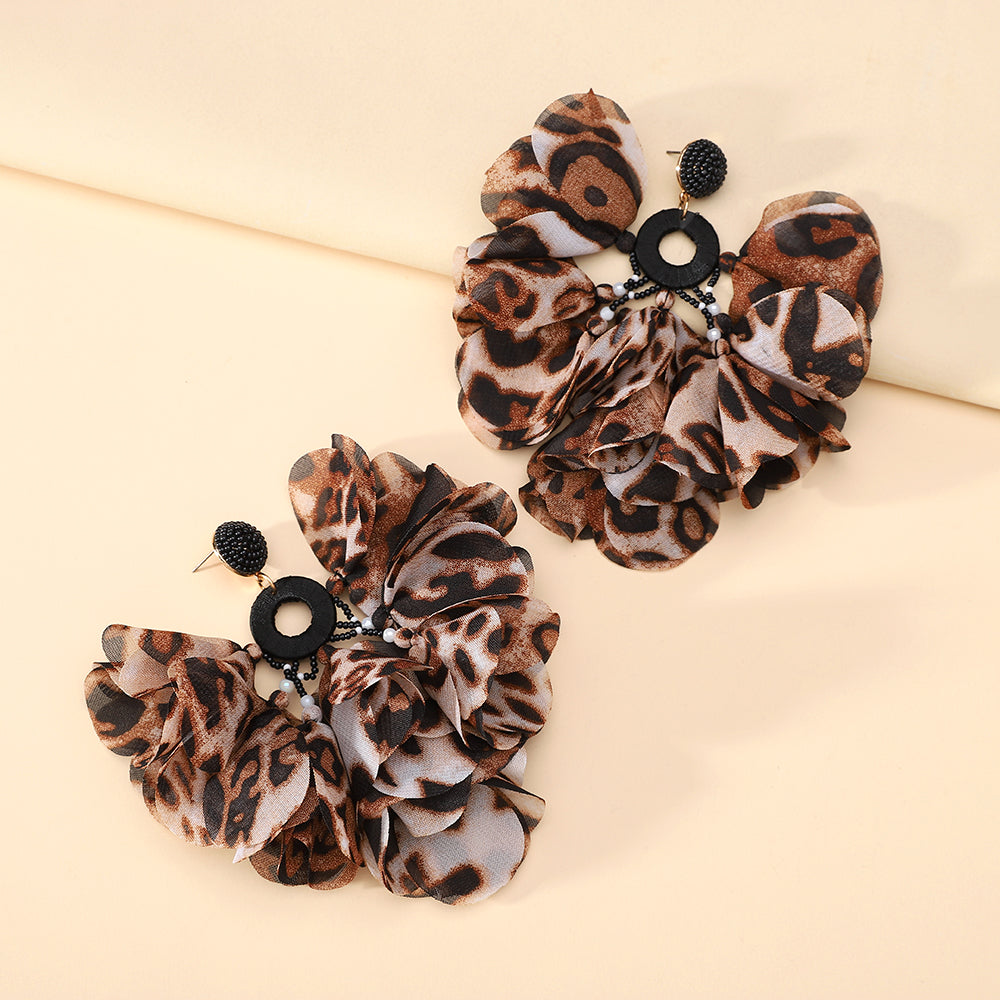 Handmade Bohemian Beaded Chiffon Flower Tassel Earrings - Beauty Accessories