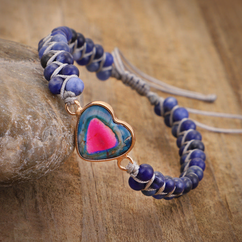 Hand-knitted Heart-shaped Natural Stone Bracelet