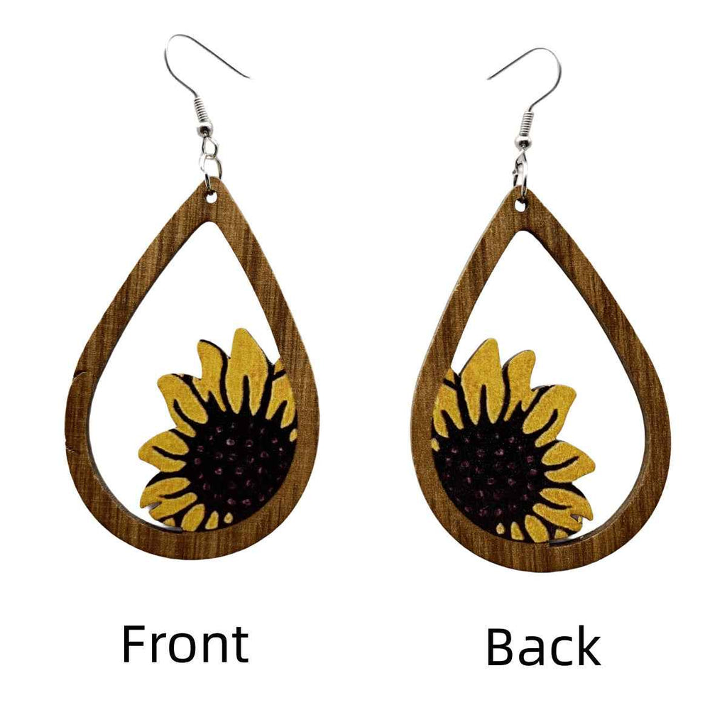 Sunflower Wooden Vintage Large Earrings
