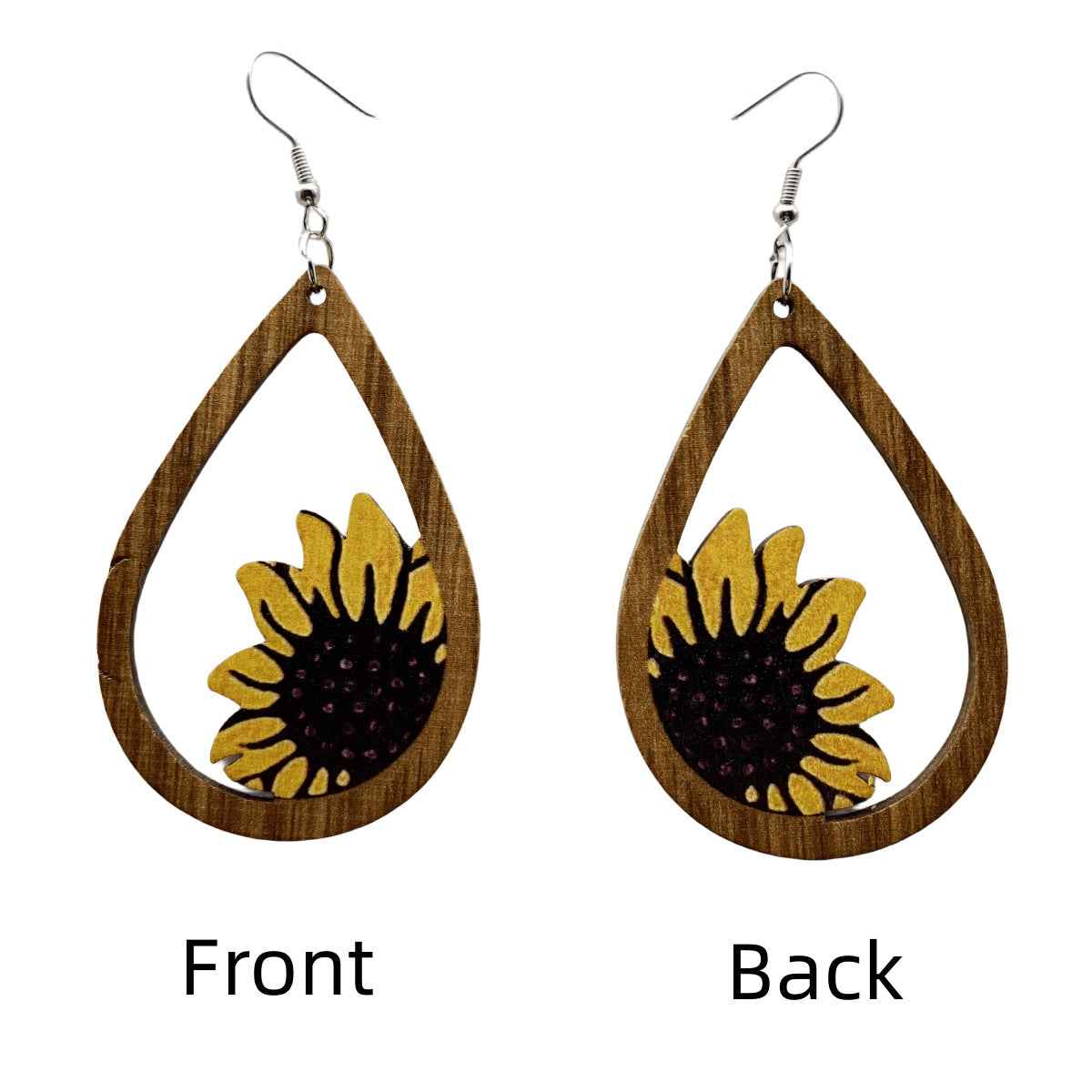 Sunflower Wooden Vintage Large Earrings