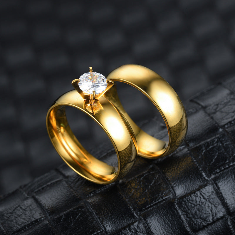 Fashion Stainless Steel Zircon Couple Ring Women