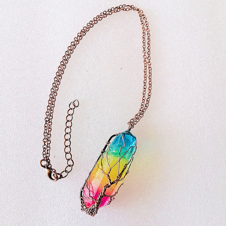 Stone Crystal Pillar Tree Of Life Pendant Ins Fashion Necklace - Beauty Accessories