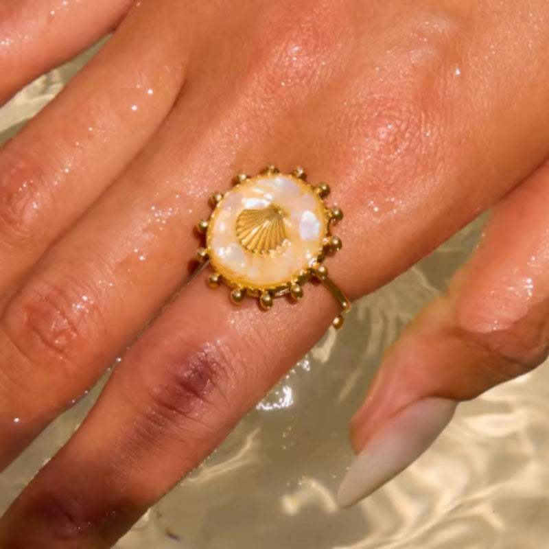 Zora Boho Style Oil Drop Ring 18K Gold-plated Stainless Steel - Beauty Accessories