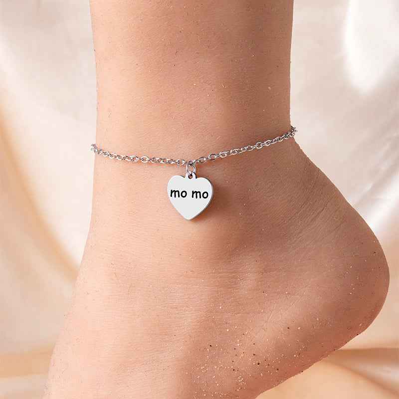 New Peach Heart Pendant Anklet Silver Stainless Steel Anklet - Beauty Accessories