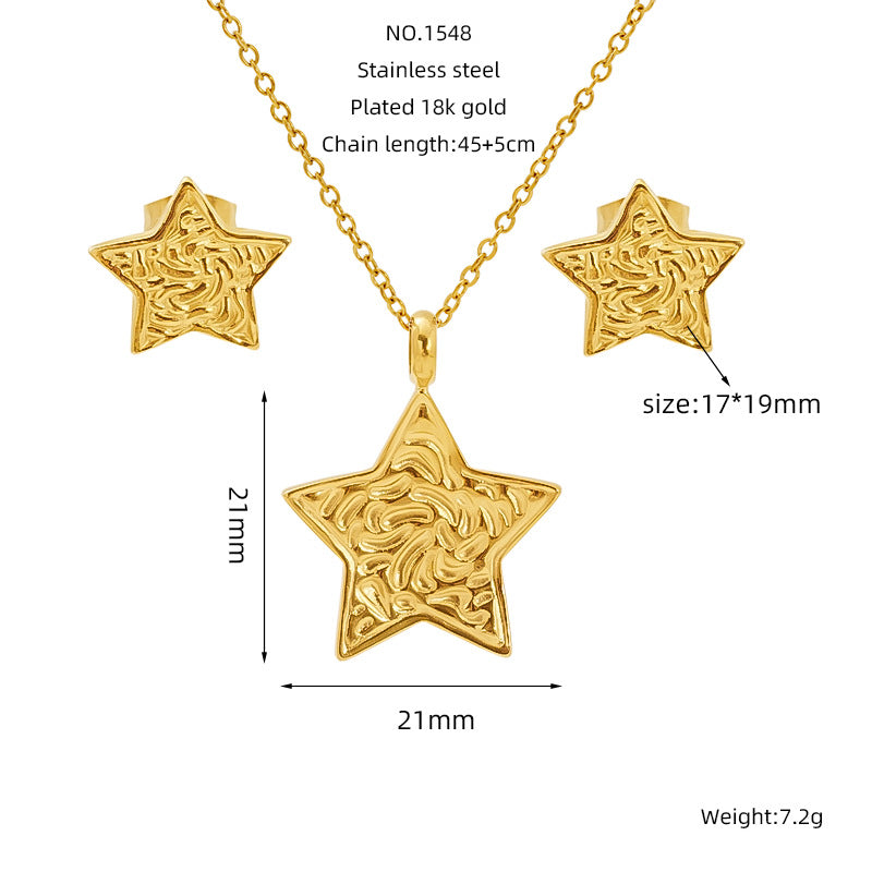 Stainless Steel Vintage Necklace And Stud Set - Beauty Accessories