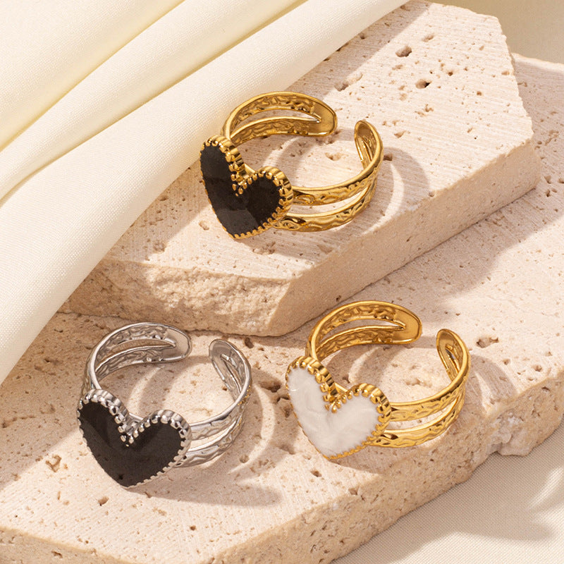 304 Stainless Steel Heart-shaped Drip Open Ring For Women - Beauty Accessories