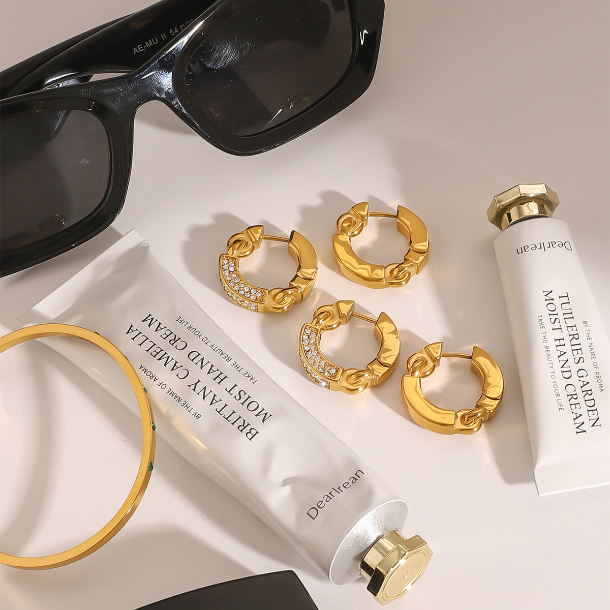 Stainless Steel Diamond Geometric Earrings - Beauty Accessories