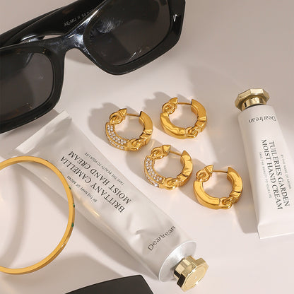 Stainless Steel Diamond Geometric Earrings - Beauty Accessories