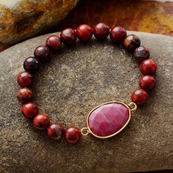Red Grain Faceted Stone Elastic Bracelet - Beauty Accessories