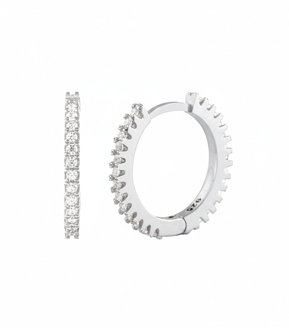 925 Sterling Silver 15 Mm Half Eternity Zircon Hoop Earrings
