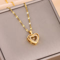 Double-layer Love Necklace With Rhinestones Titanium Steel - Beauty Accessories
