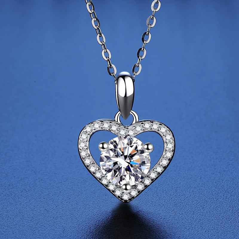 Sterling Silver Moissanite Ring Heart-shaped Necklace