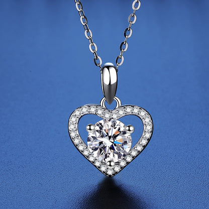 Sterling Silver Moissanite Ring Heart-shaped Necklace Female Clavicle Chain - Beauty Accessories