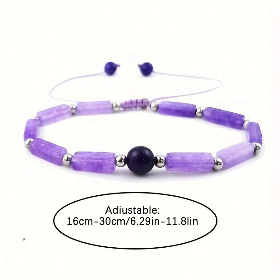 Natural Amethyst Rectangular Women's Braided Anklet
