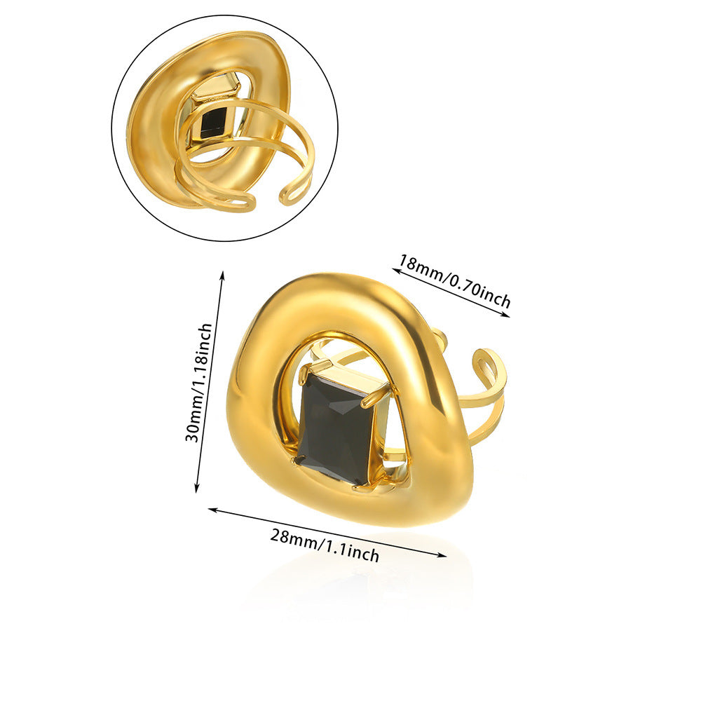 European And American New Stainless Steel Pearl Zircon Ring For Women