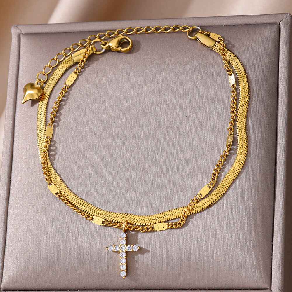 Fashion Double Layer Snake Bone Anklet Elegant Beach Stainless Steel - Beauty Accessories