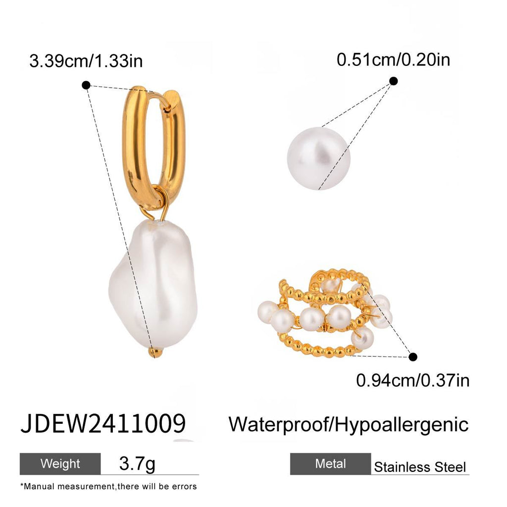18K Gold Stainless Steel Pearl Round Beads Earrings - Beauty Accessories