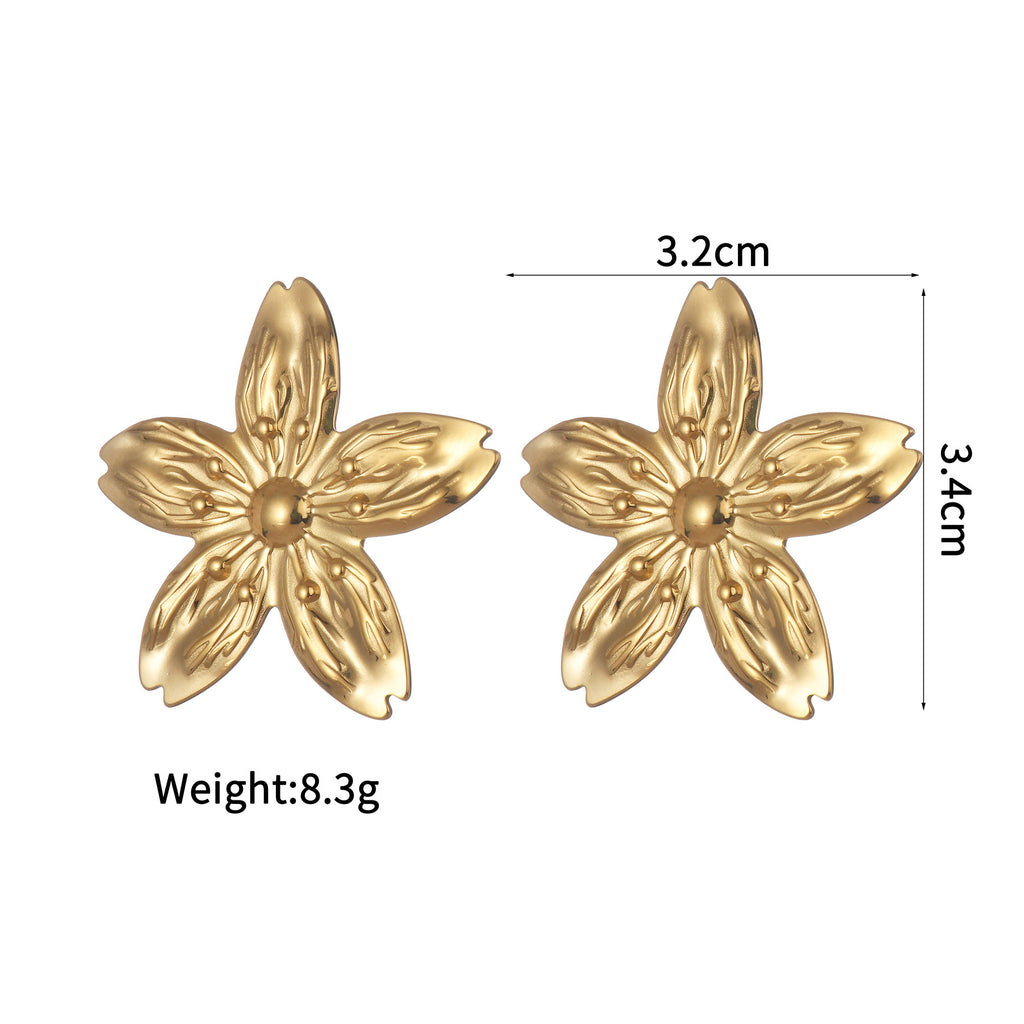 Textured Retro Gold Stainless Steel Flower Open Ring Women - Beauty Accessories
