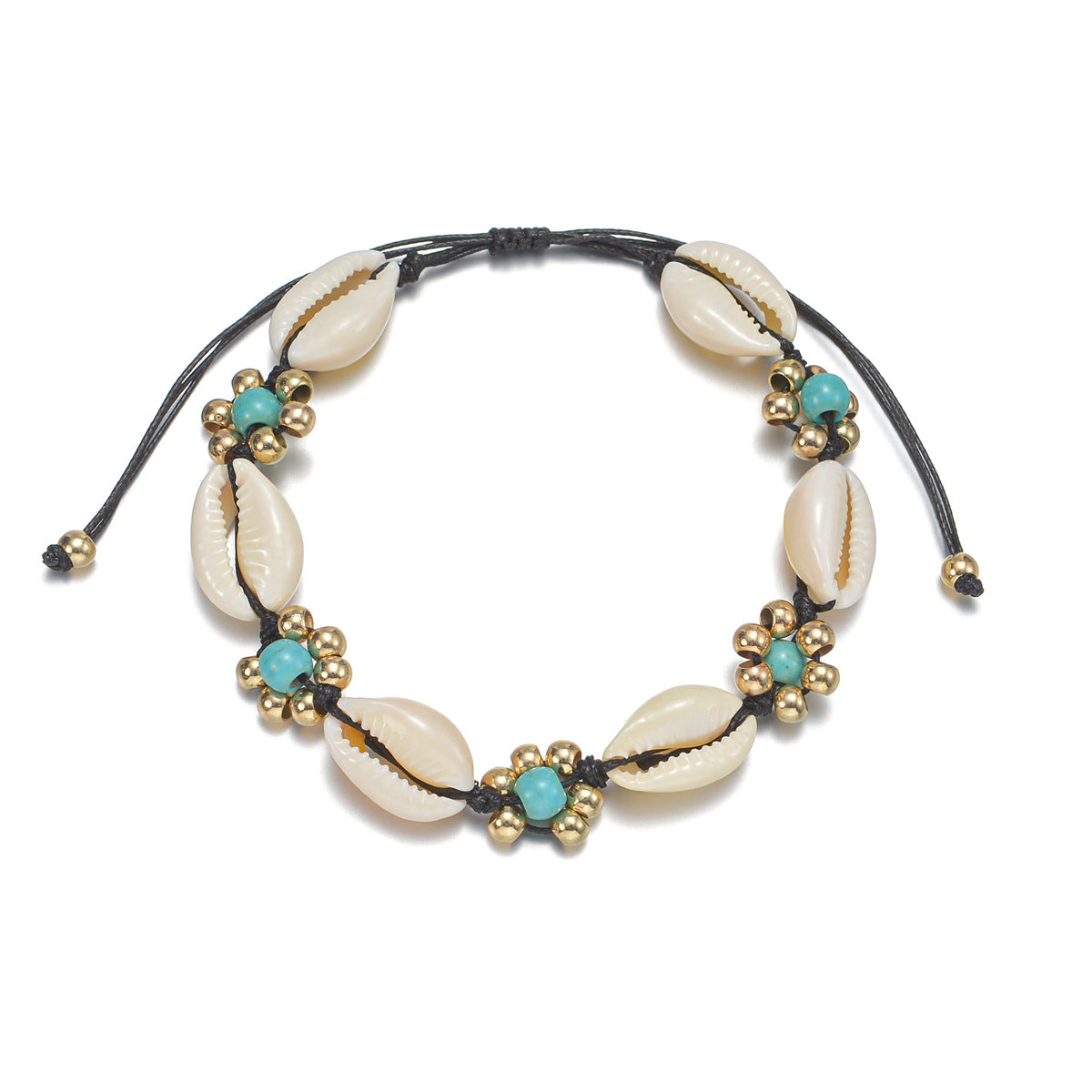 Seashell Rice-bead Woven Adjustable Rope Beach Anklet - Beauty Accessories