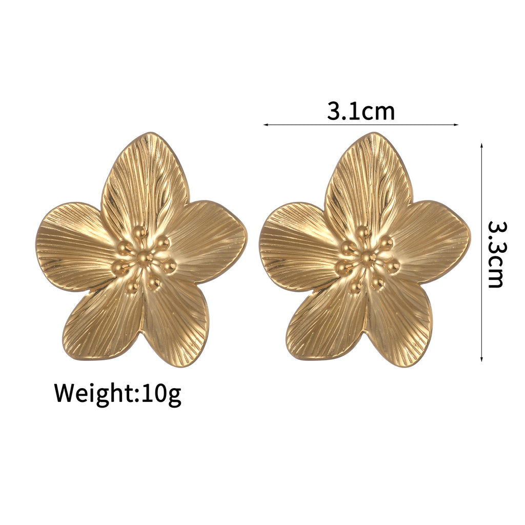 Textured Retro Gold Stainless Steel Flower Open Ring Women - Beauty Accessories