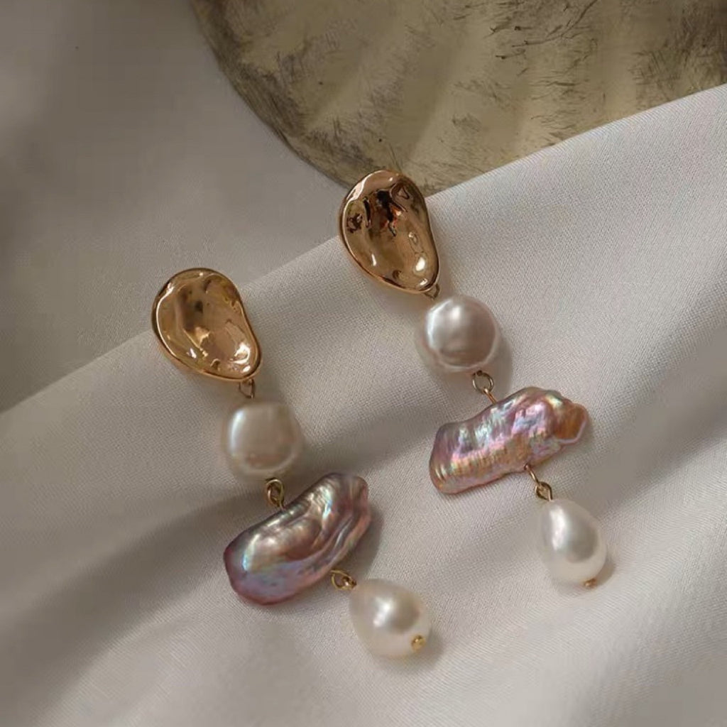 Lavender Natural Baroque & Shaped Pearl Earrings - Beauty Accessories