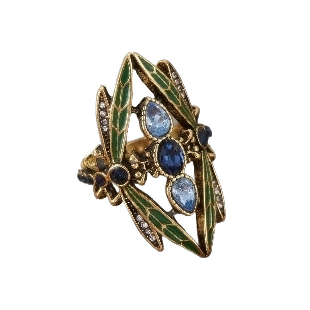 Retro Bohemian-Style Green Dragonfly Ring - Beauty Accessories