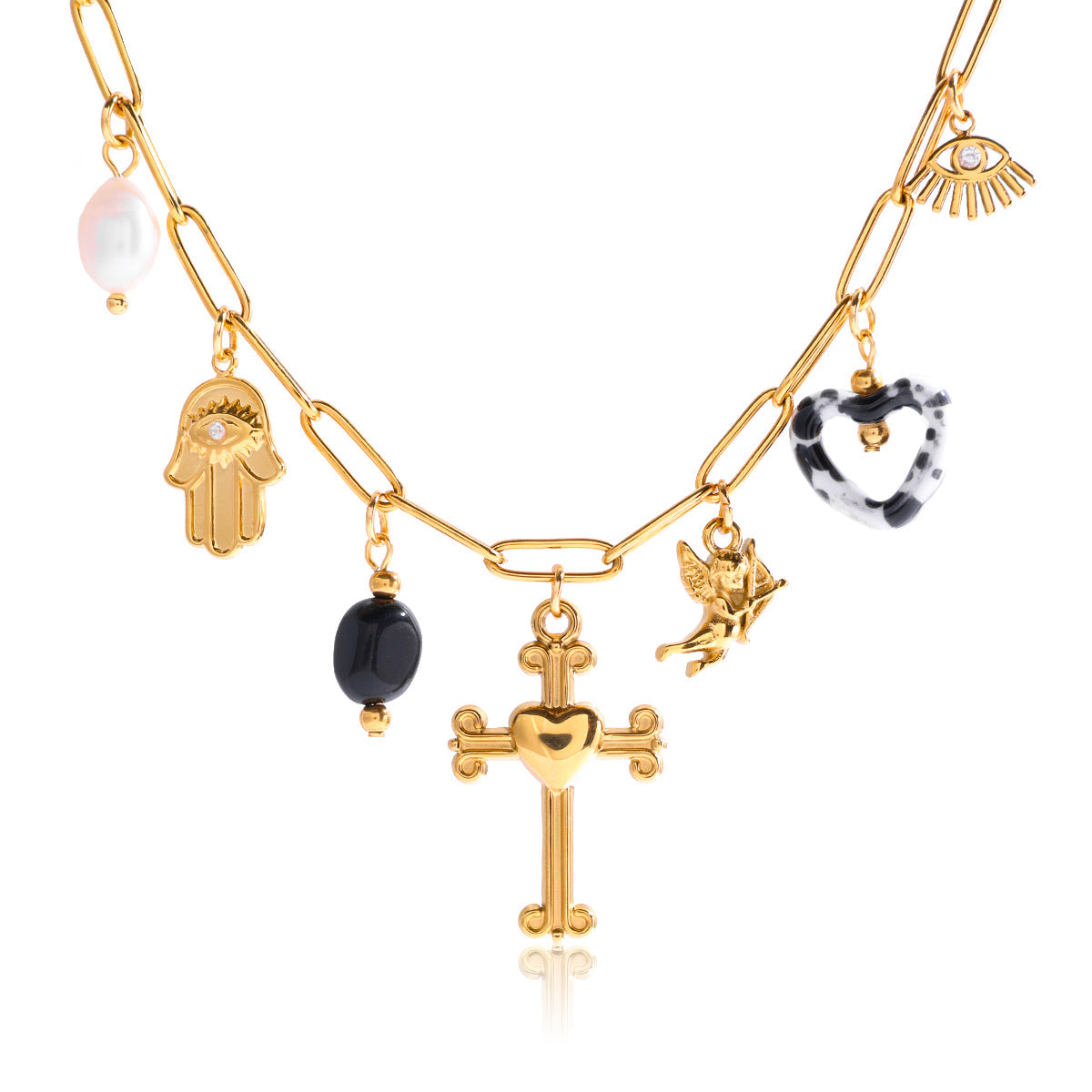 Retro 18K Gold Stainless Steel Jewelry Freshwater Pearl Necklace