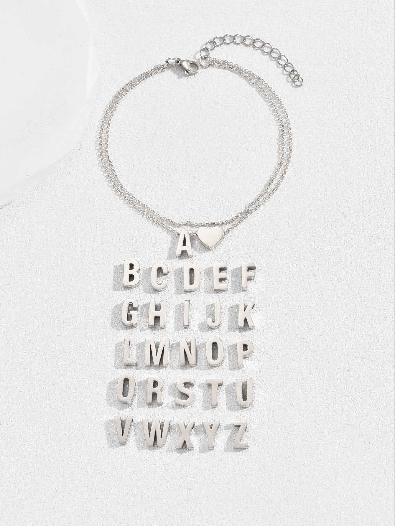 Stainless Steel Heart 26 Letter Anklet Double Layer - Beauty Accessories
