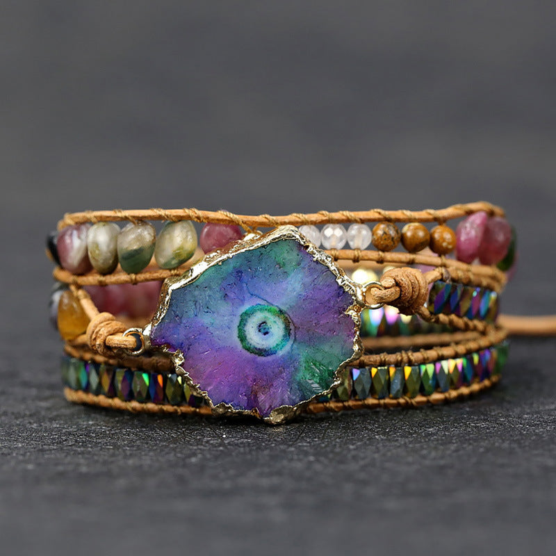 Natural Crystal Cluster Hand-woven Retro Leather Bracelet - Beauty Accessories