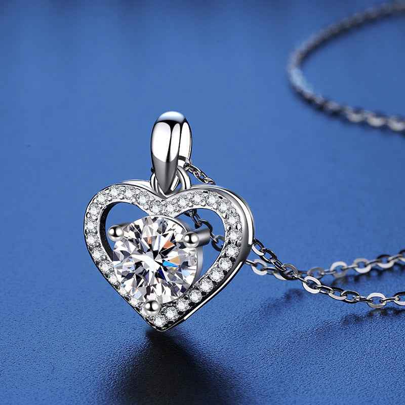 Sterling Silver Moissanite Ring Heart-shaped Necklace