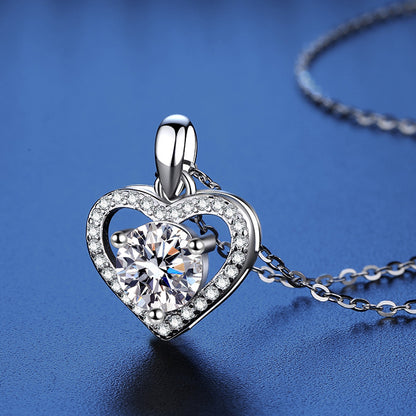 Sterling Silver Moissanite Ring Heart-shaped Necklace Female Clavicle Chain - Beauty Accessories