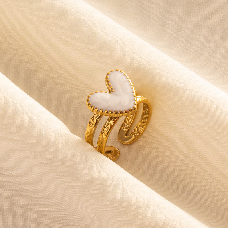 304 Stainless Steel Heart-shaped Drip Open Ring For Women - Beauty Accessories