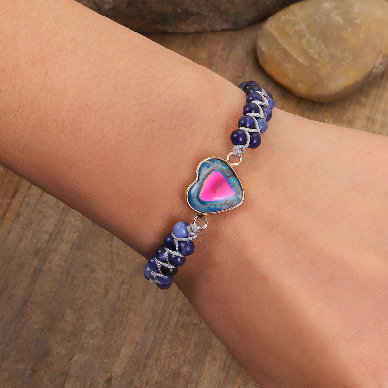 Hand-knitted Heart-shaped Natural Stone Bracelet - Beauty Accessories