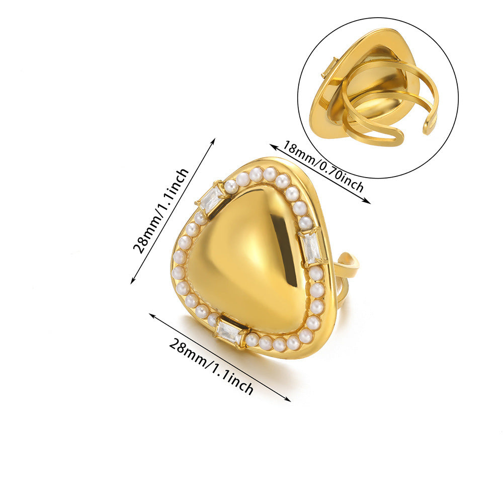 European And American New Stainless Steel Pearl Zircon Ring For Women - Beauty Accessories