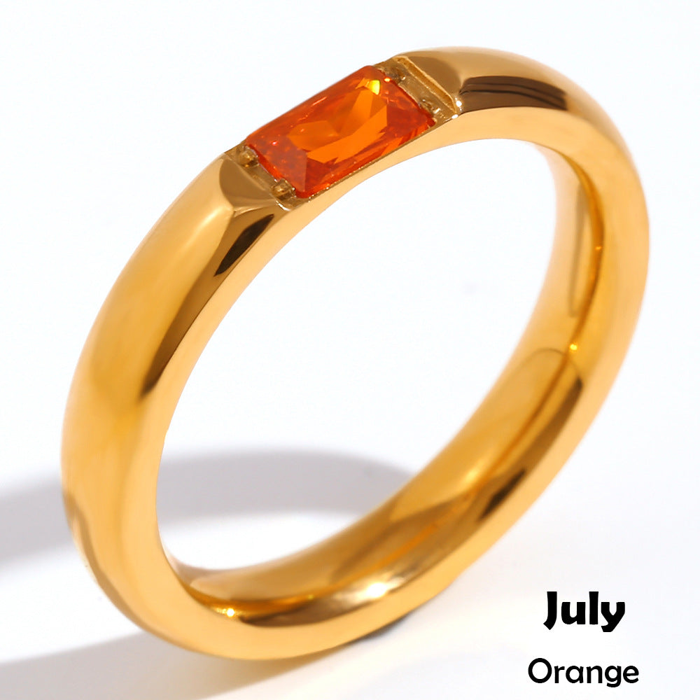 Stainless Steel Plated 18K Gold Rectangular Zircon Ring - Beauty Accessories