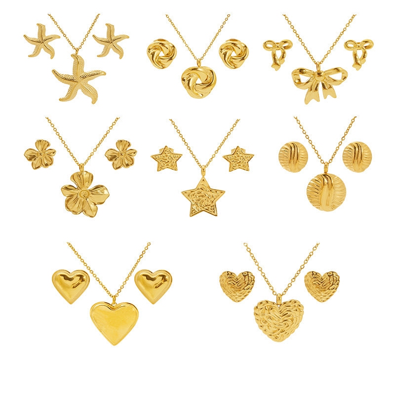 Stainless Steel Vintage Necklace And Stud Set - Beauty Accessories