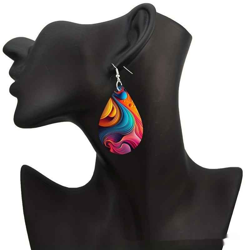Pattern Small Water Drop Cross Mirror Popular Wooden Earrings