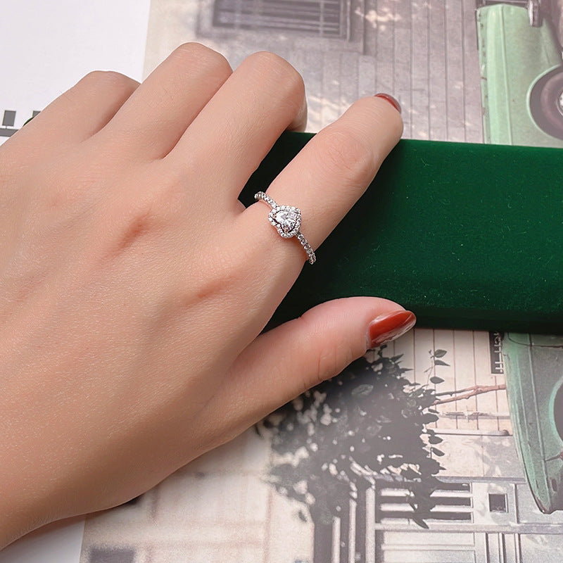 S925 Silver Heart-shaped Ring With Diamonds Thai Silver For Women
