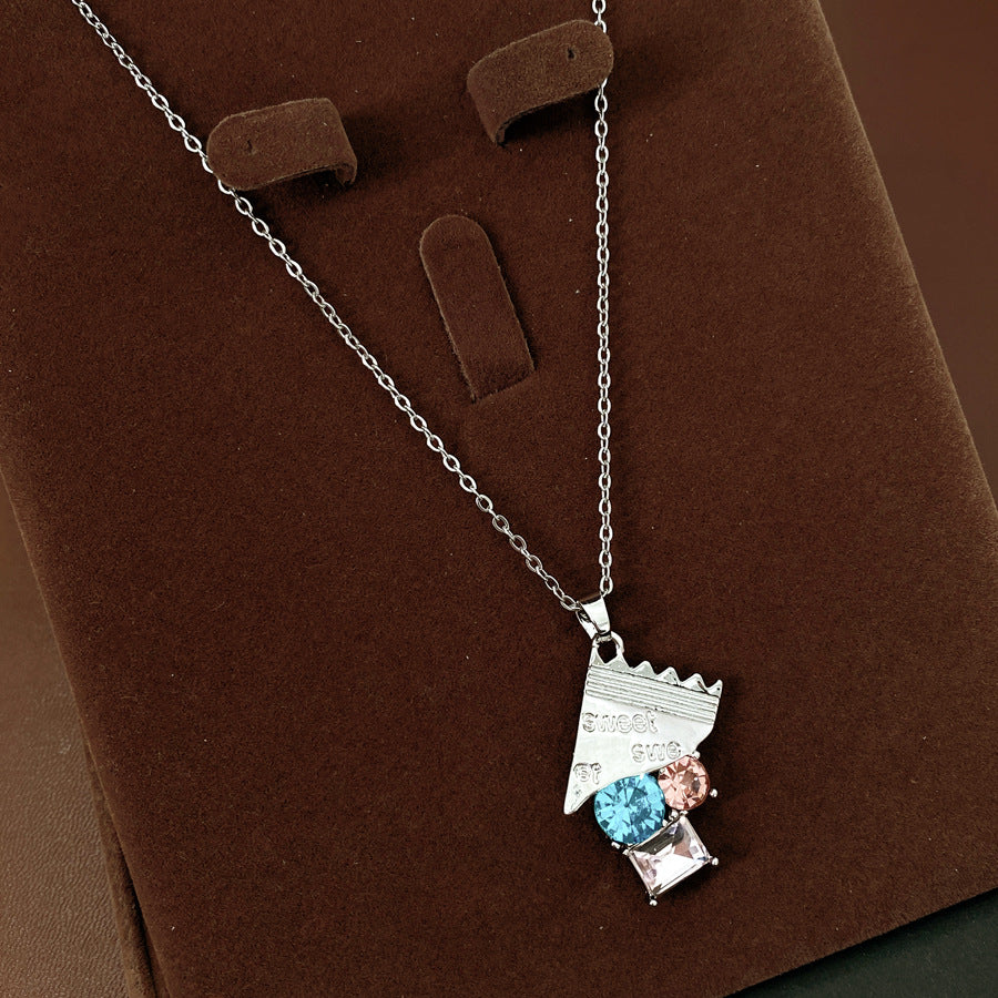 Stainless Steel Crystal Necklace For Women Colorful Gemstone - Beauty Accessories