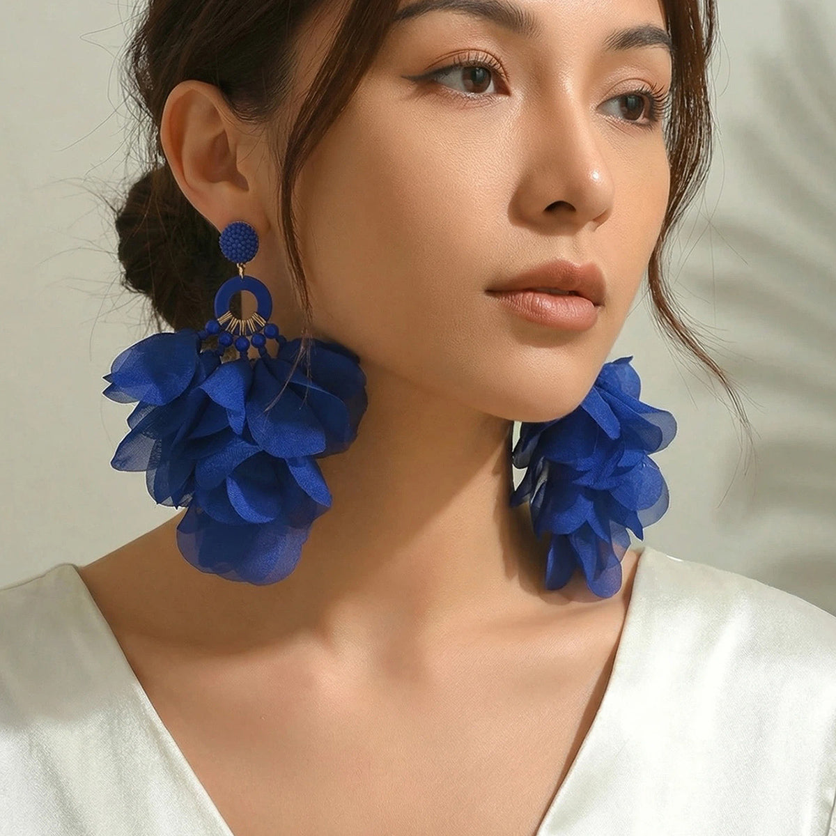Bohemian Handmade Fabric Chiffon Flower Dangle Earrings - Beauty Accessories